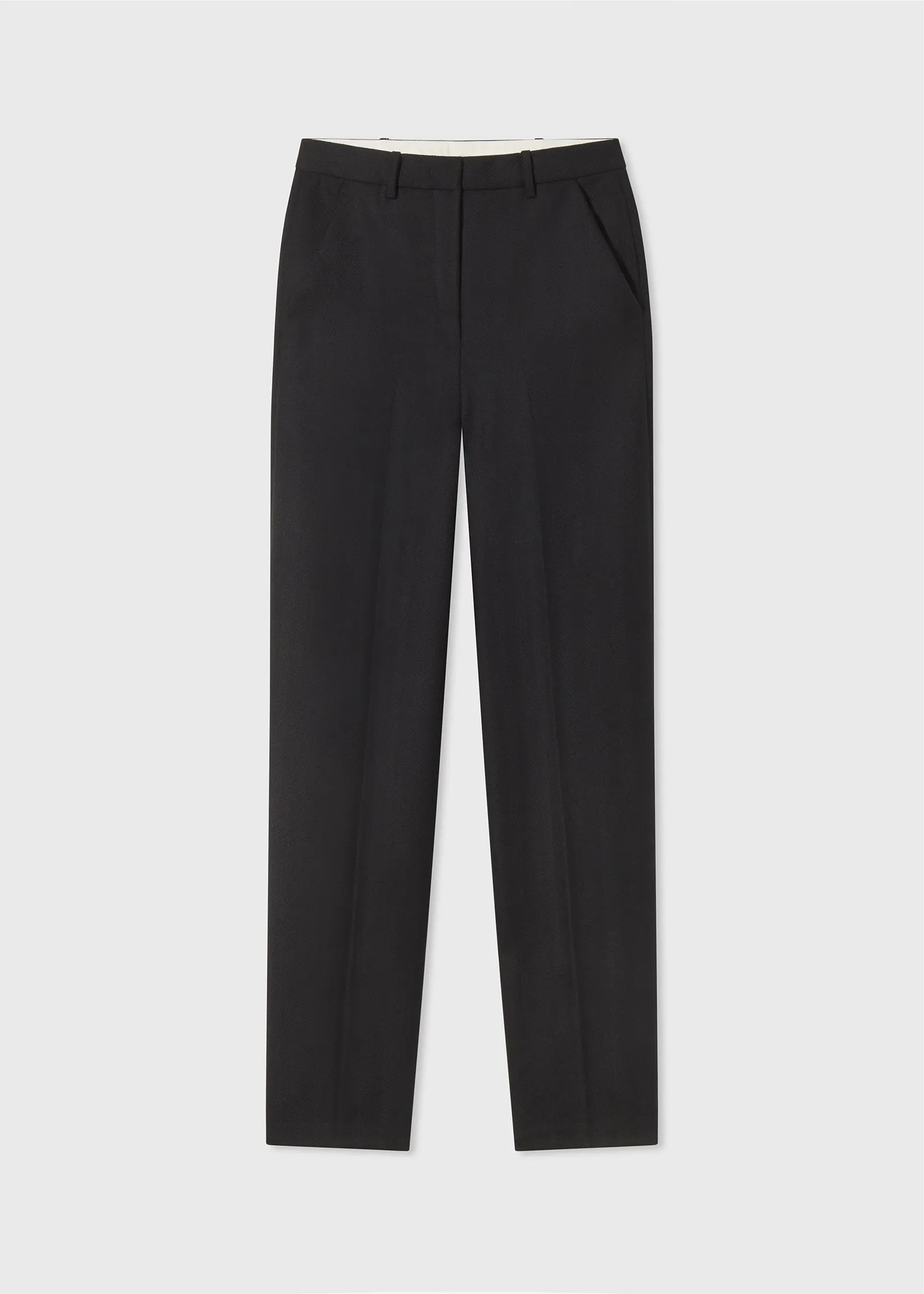 Flat Front Herringbone Trouser in Virgin Wool - Black