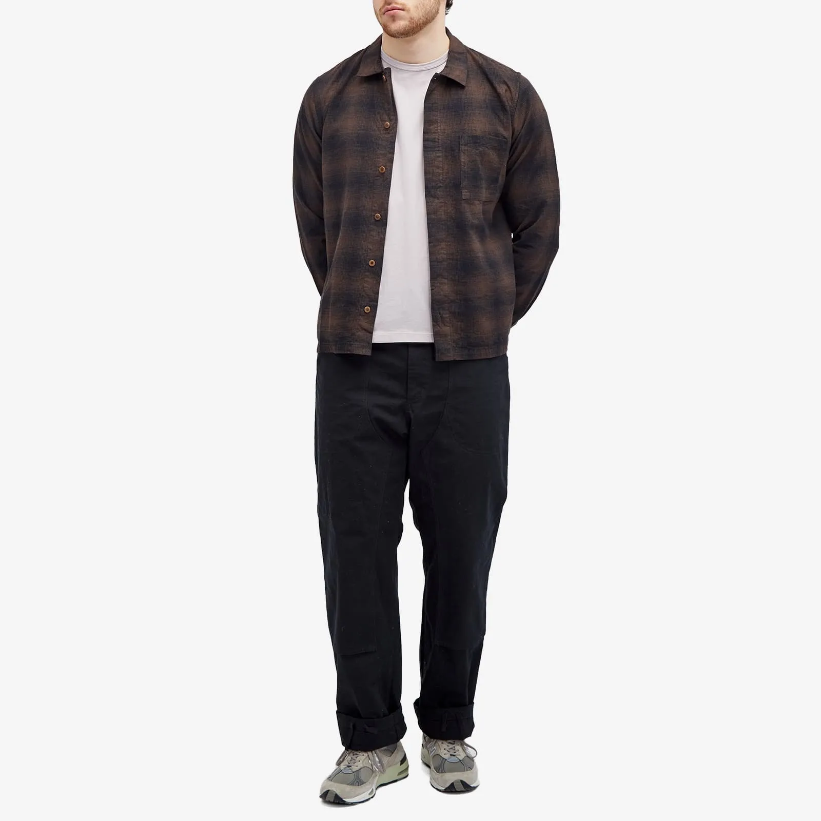 Folk Checked Patch Shirt, brown