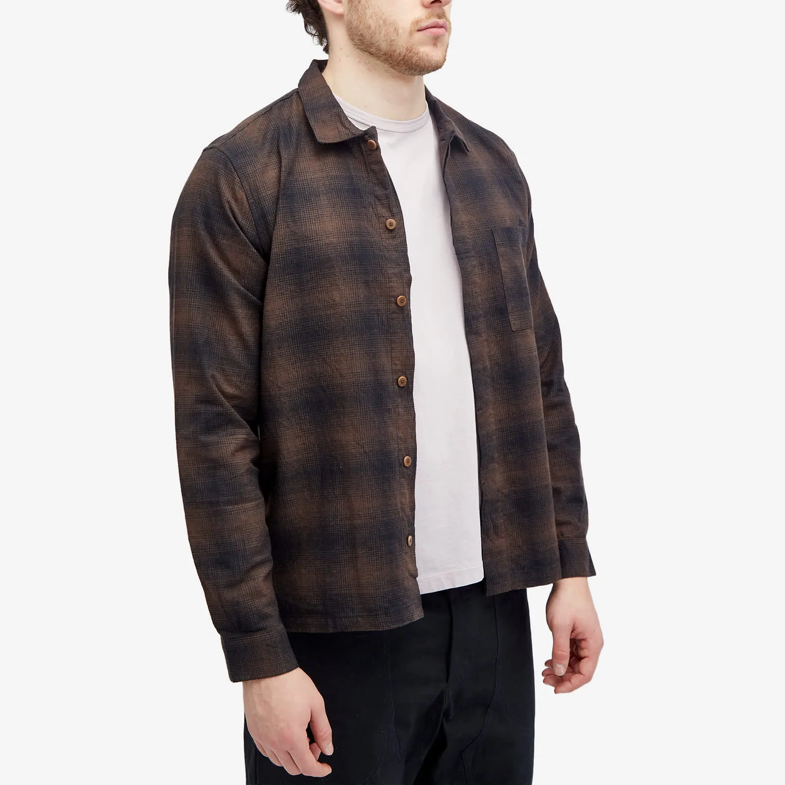 Folk Checked Patch Shirt, brown