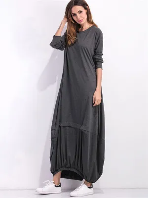 Full Size Round Neck Long Sleeve Sweatshirt Dress Women's Long Sleeve Baggy T Shirt Dress