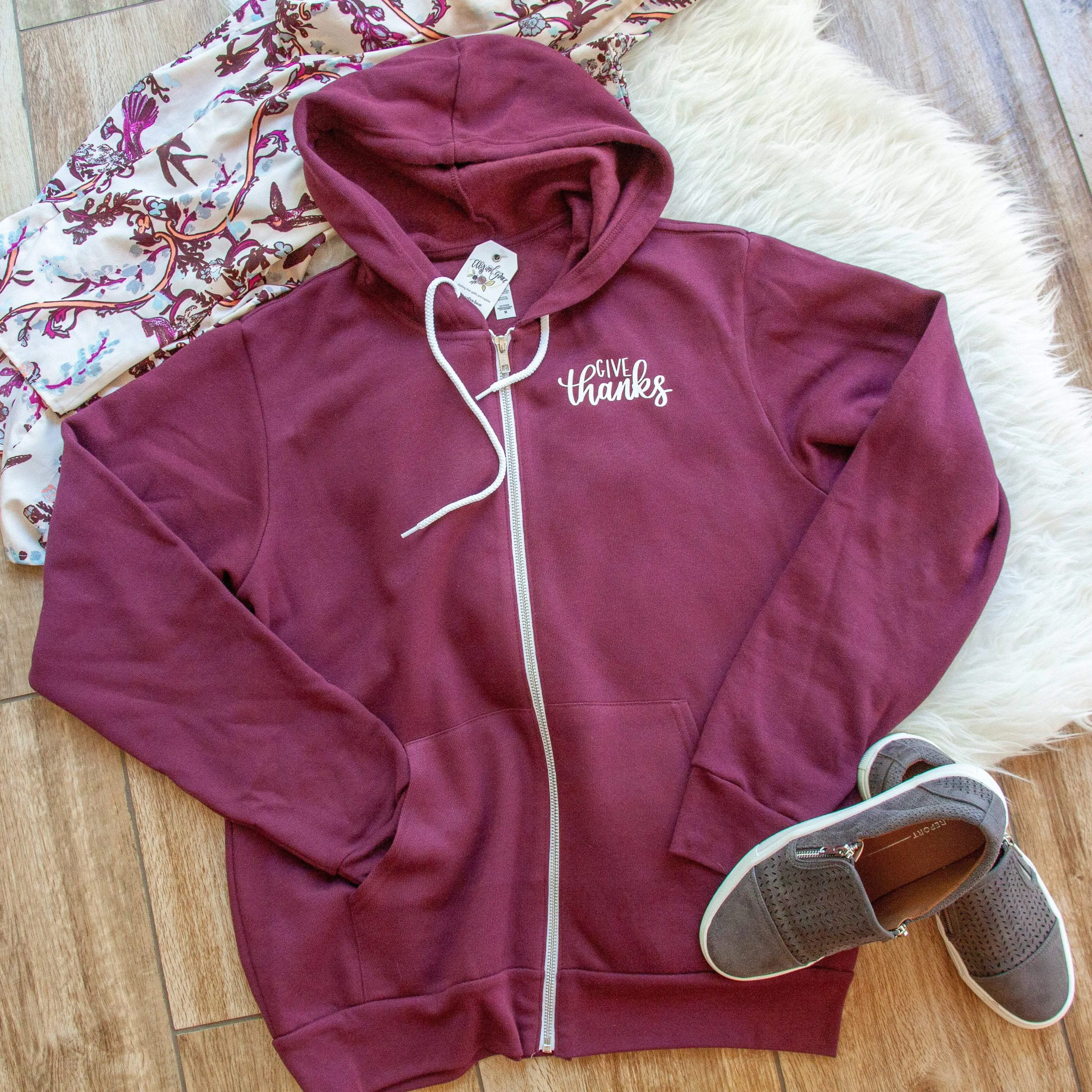 Give Thanks Premium Fleece Zip Up Hoodie