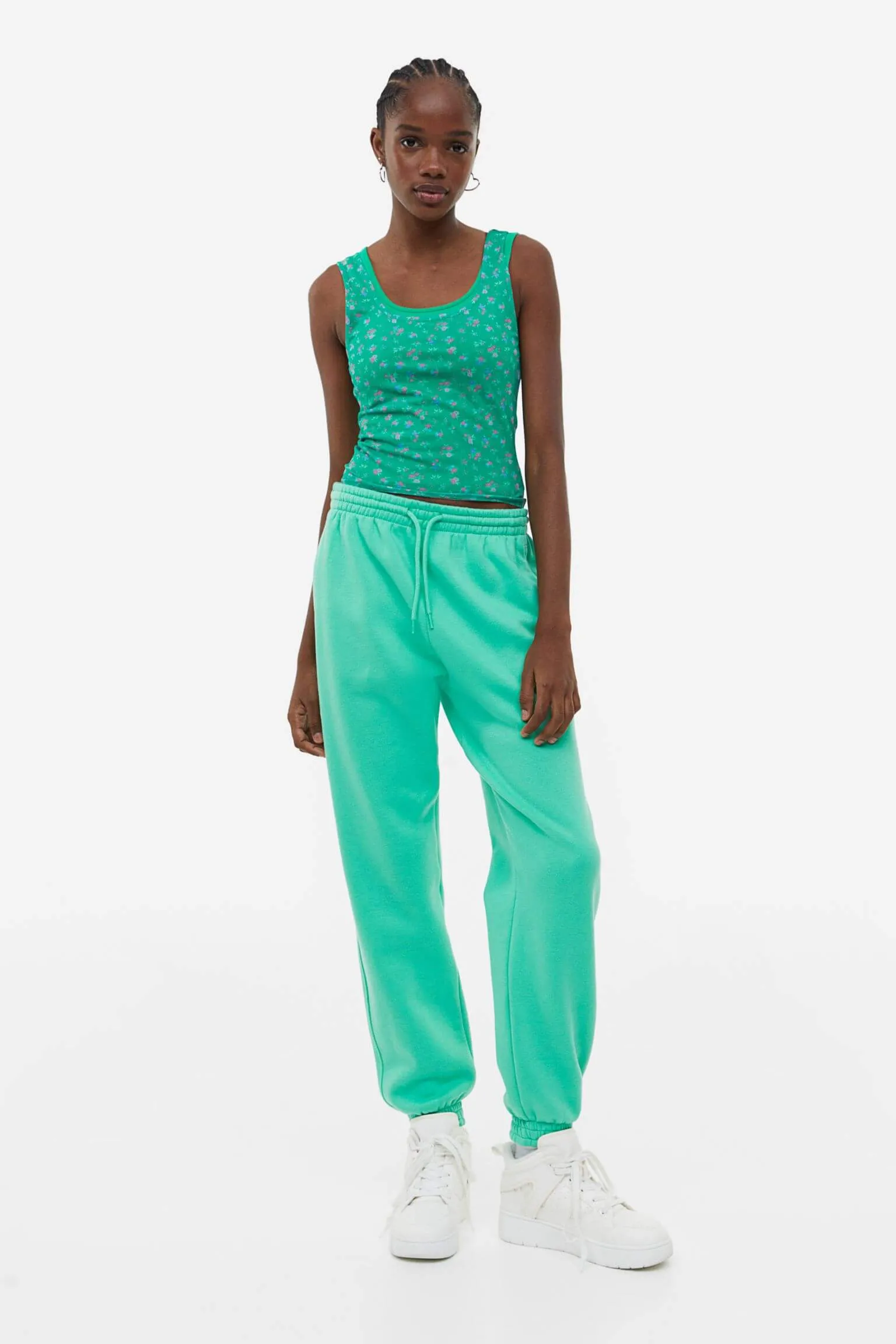 H&M Lace-trimmed pajama top, 2 pieces, green/dark green/pink