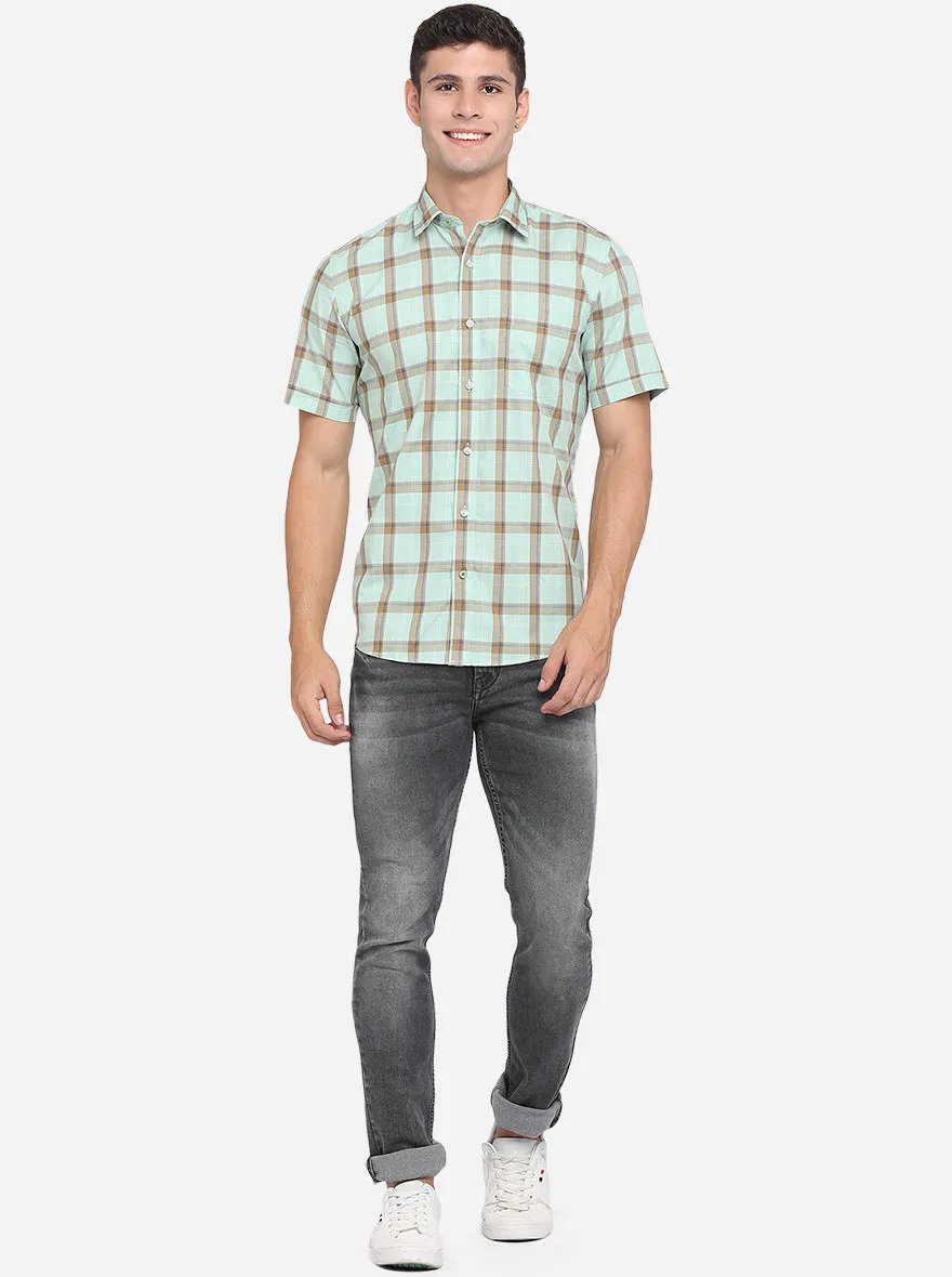 Hemlock Green Checked Slim Fit Casual Shirt | JadeBlue