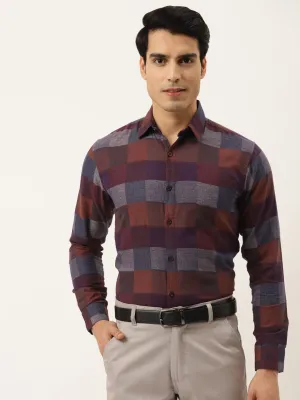 Jashvi Brown Men's Formal Cotton Checked Shirt