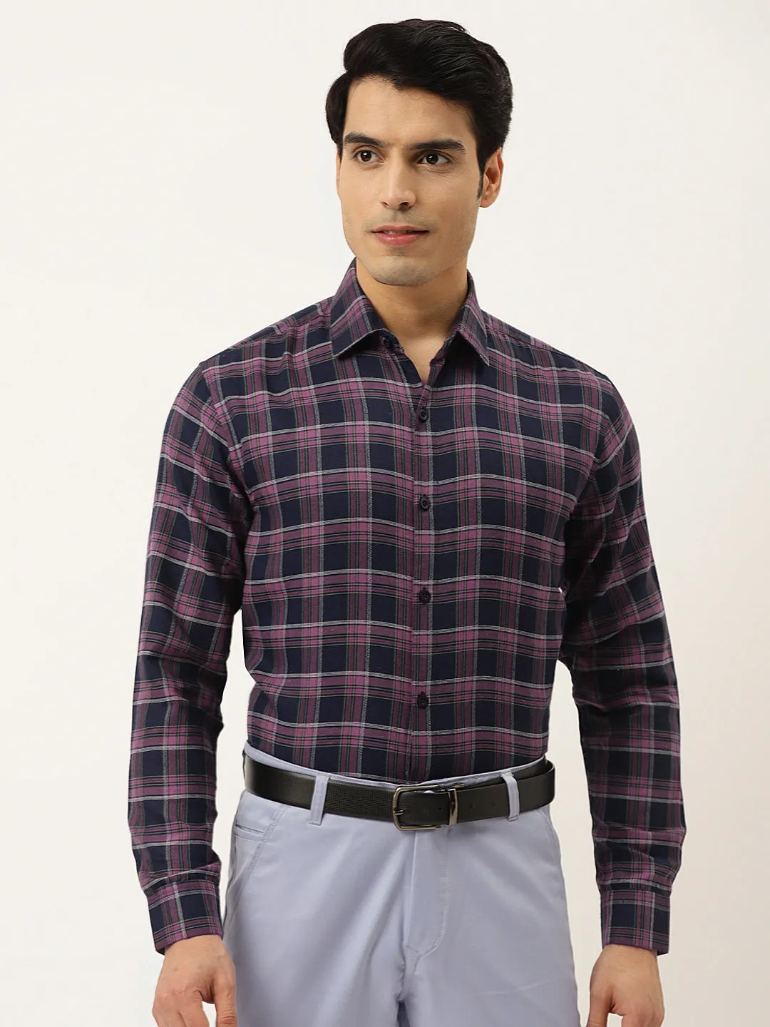 Jashvi Pink Men's Formal Cotton Checked Shirt