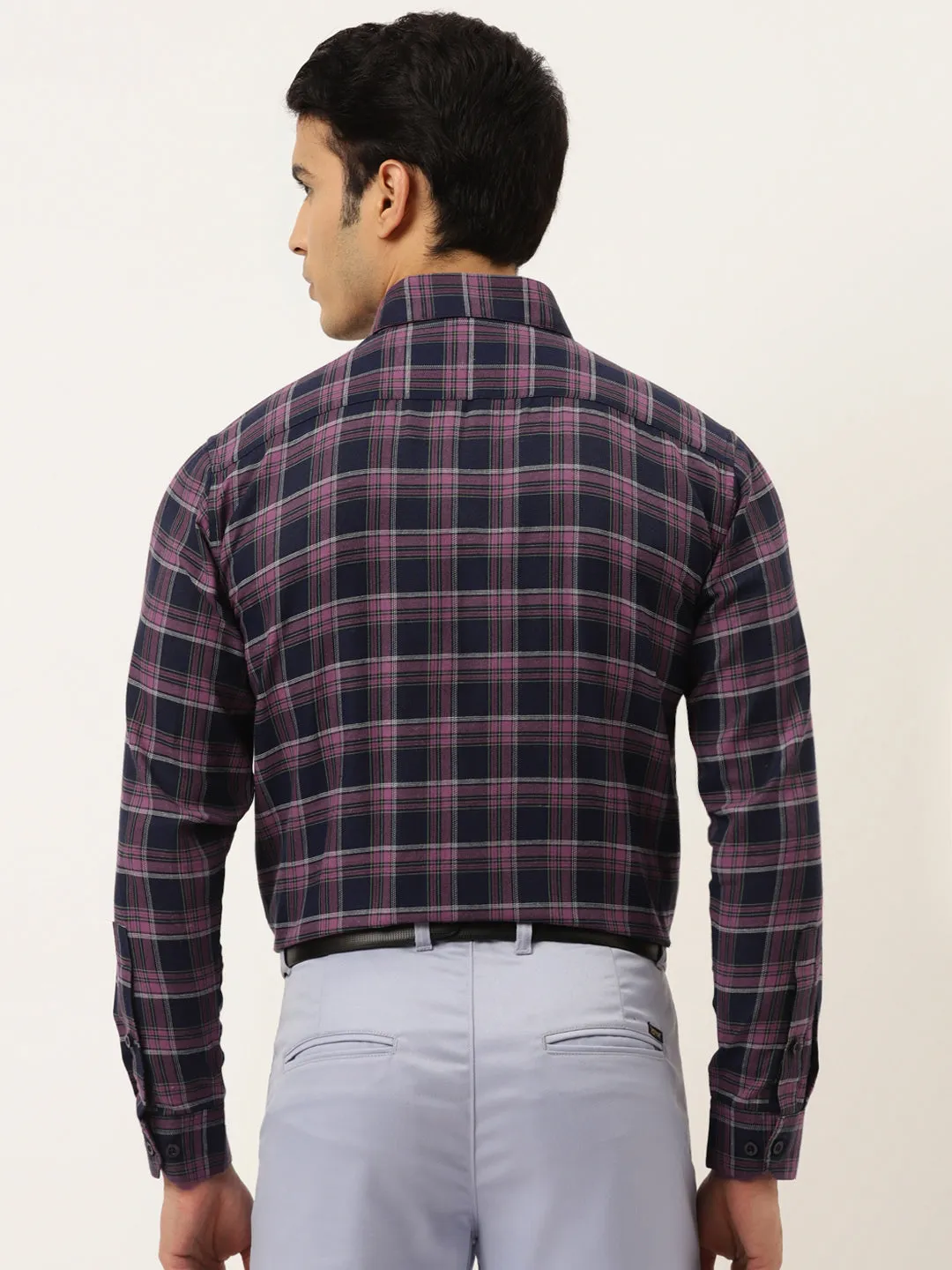 Jashvi Pink Men's Formal Cotton Checked Shirt