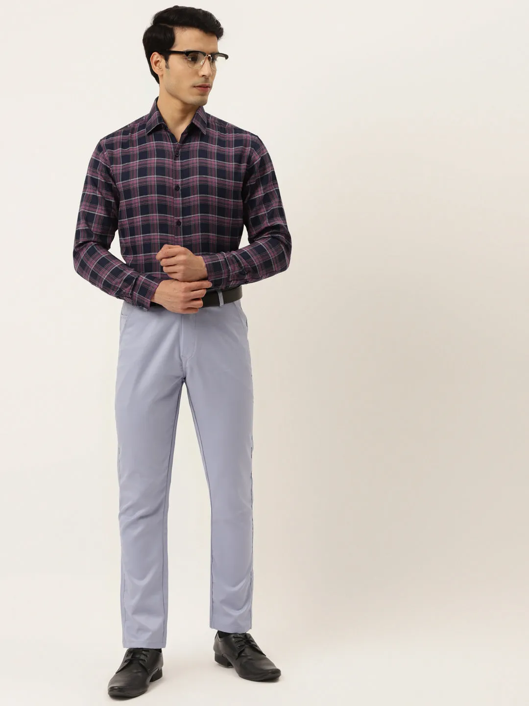 Jashvi Pink Men's Formal Cotton Checked Shirt