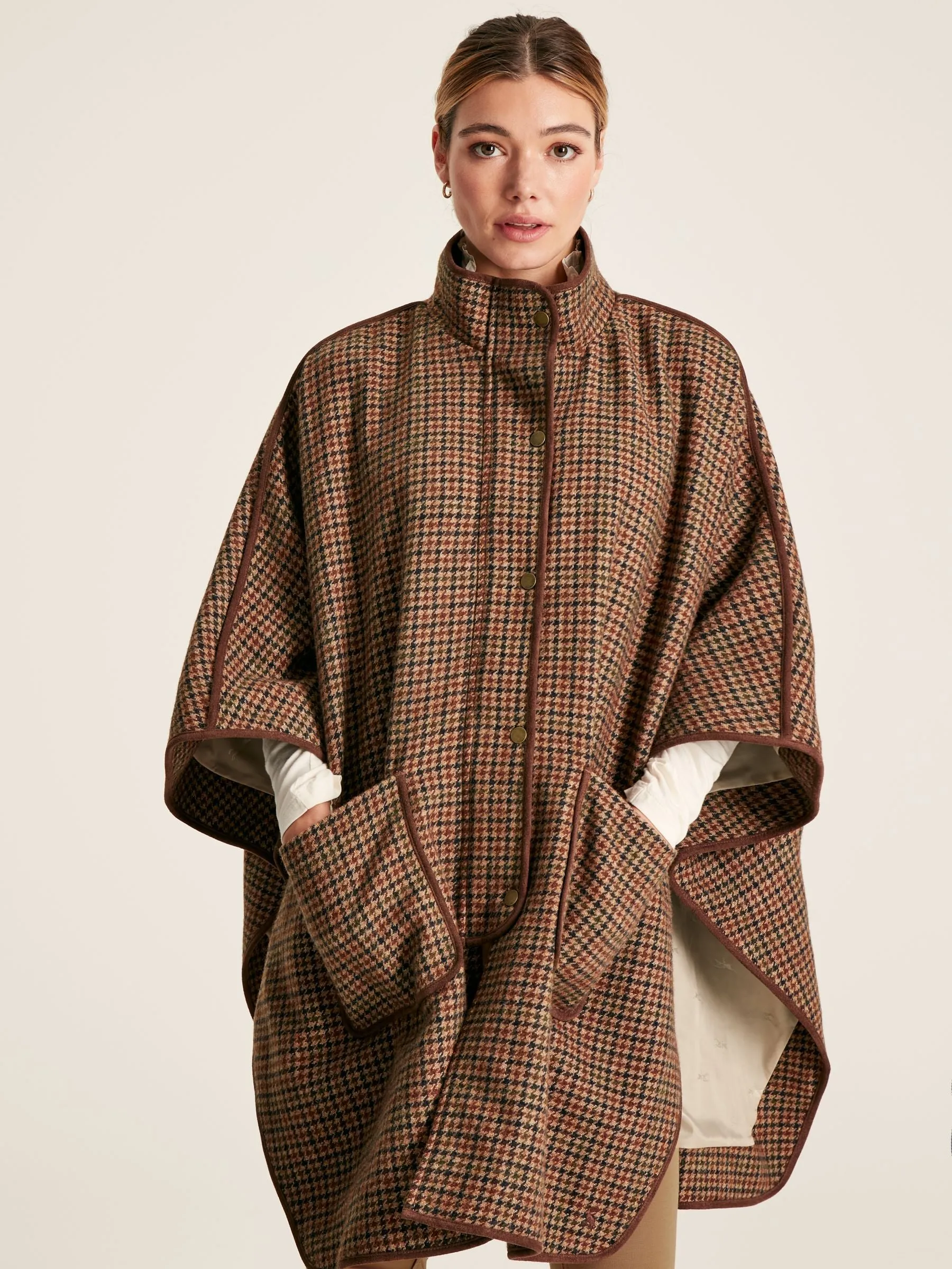 Joules Sandringham Luxe Tweed Cape with Removable Fur Trim