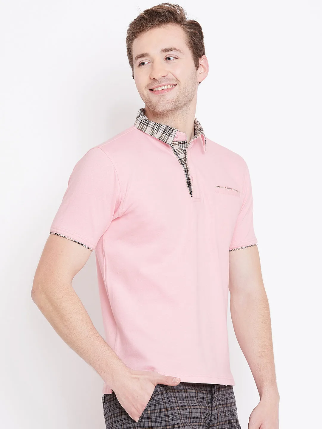 JUMP USA Men Pink Solid Polo T-shirts