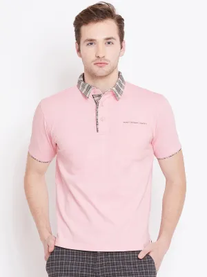 JUMP USA Men Pink Solid Polo T-shirts