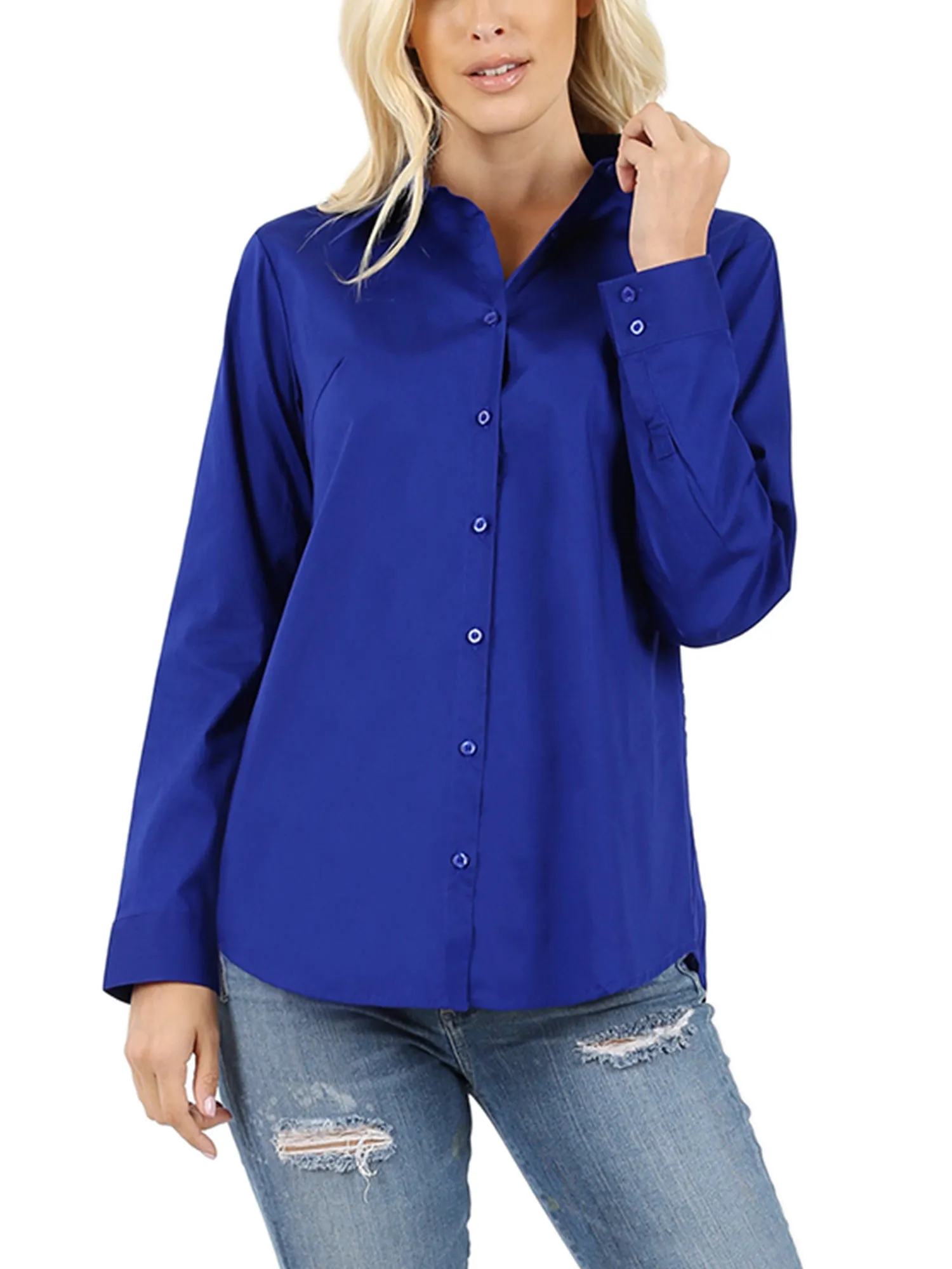 KOGMO Women's Basic Long Sleeve Button Down Shirts Office Work Blouse Regular Fit (S-3X)