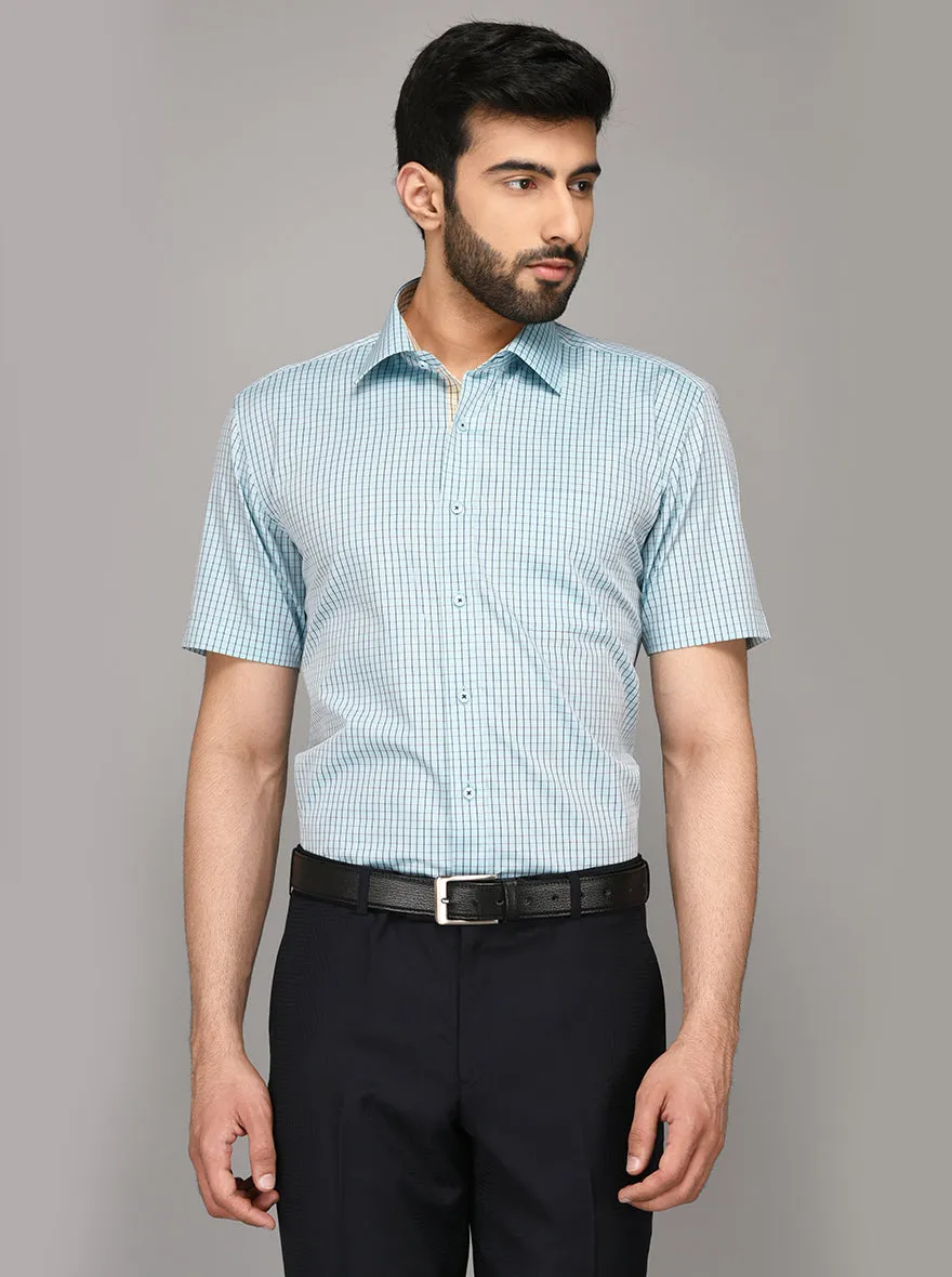 Light Blue Checked Regular Fit Formal Shirt