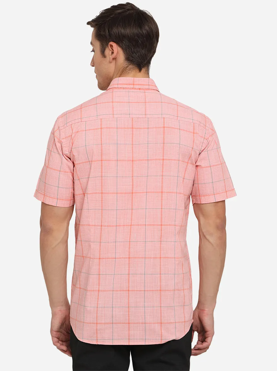 Light Peach Checked Slim Fit Semi Casual Shirt | JadeBlue