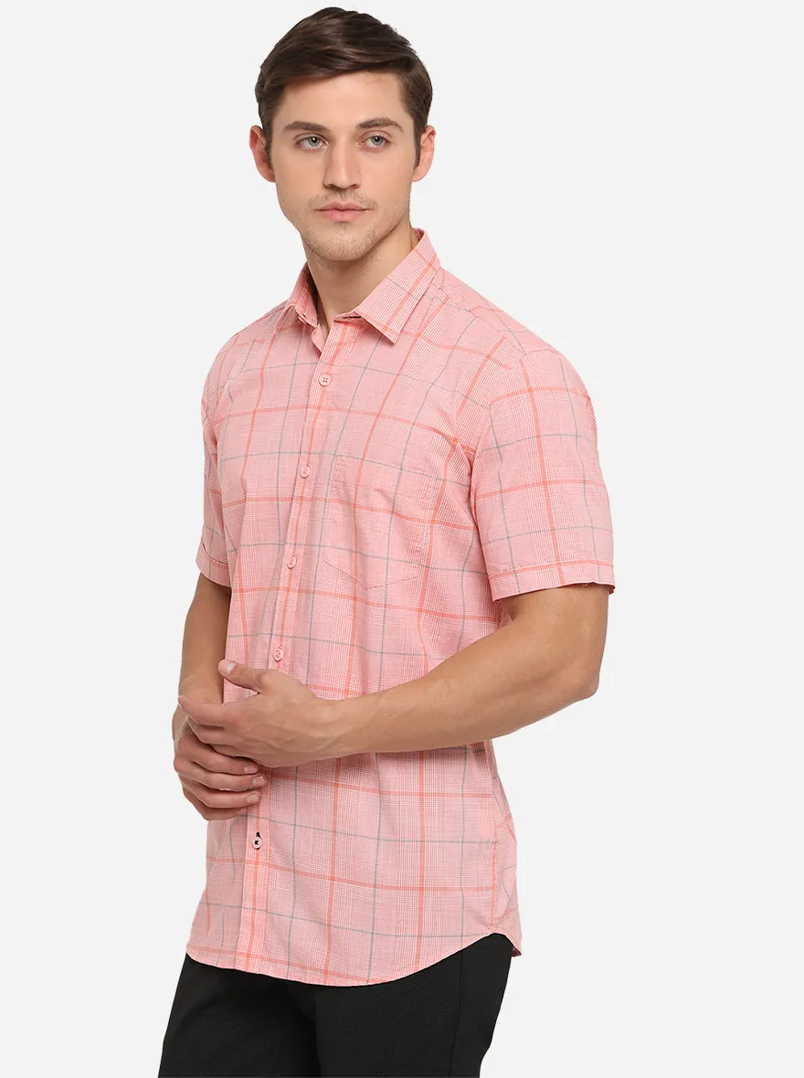 Light Peach Checked Slim Fit Semi Casual Shirt | JadeBlue