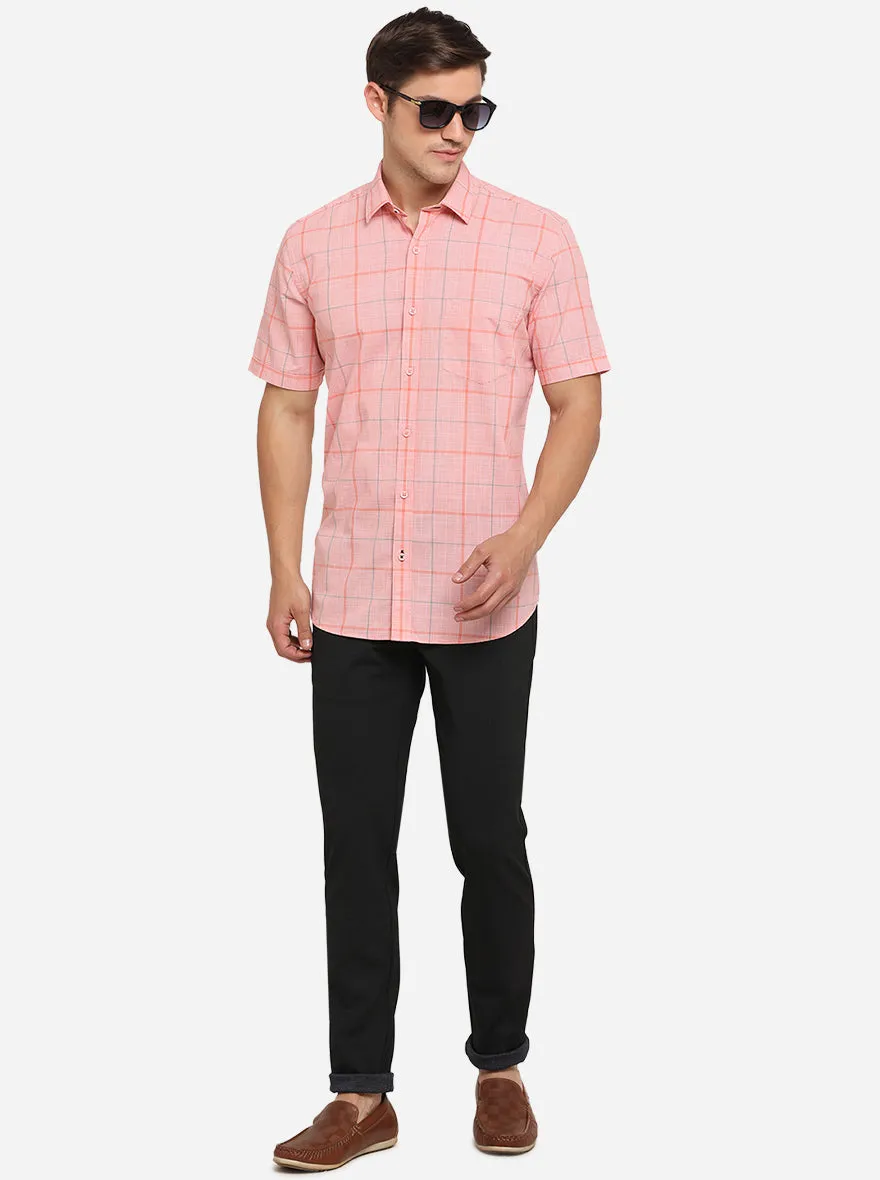 Light Peach Checked Slim Fit Semi Casual Shirt | JadeBlue