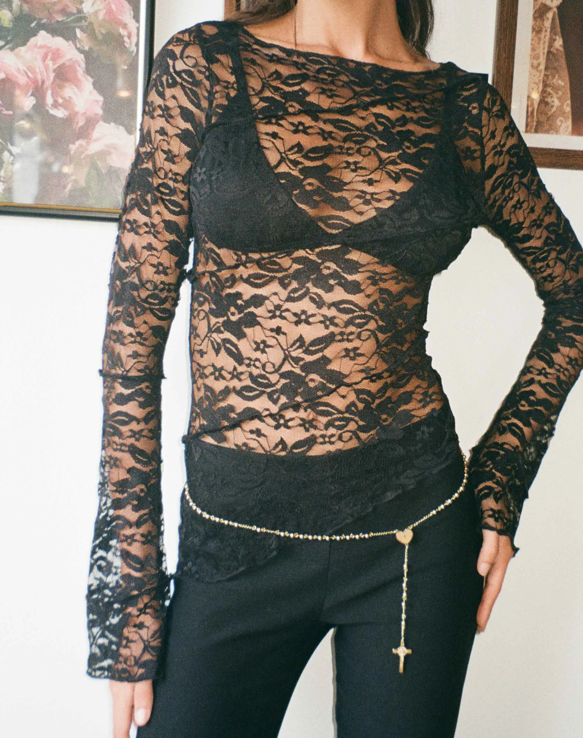 Lubica Long Sleeve Top in Lace Black