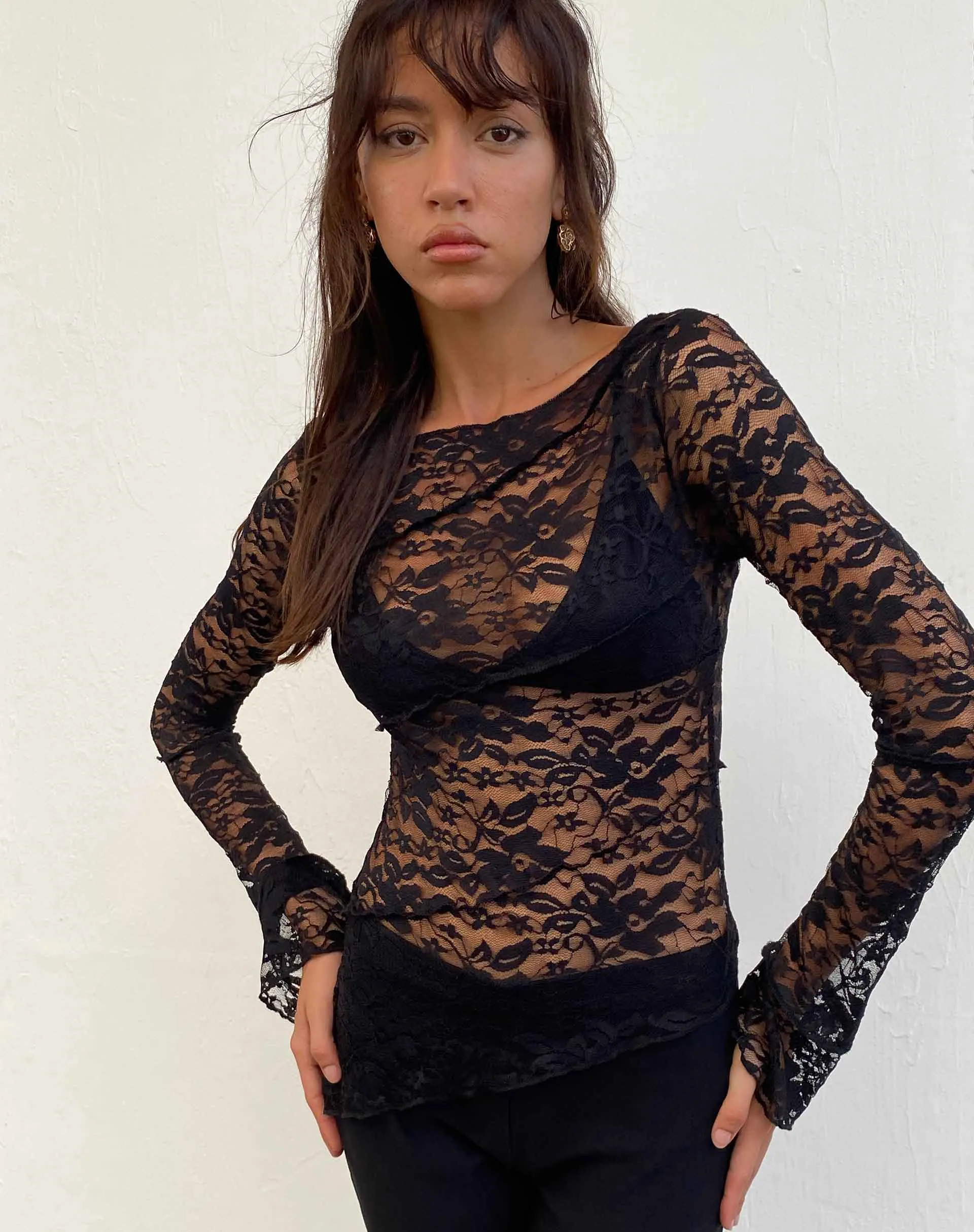 Lubica Long Sleeve Top in Lace Black