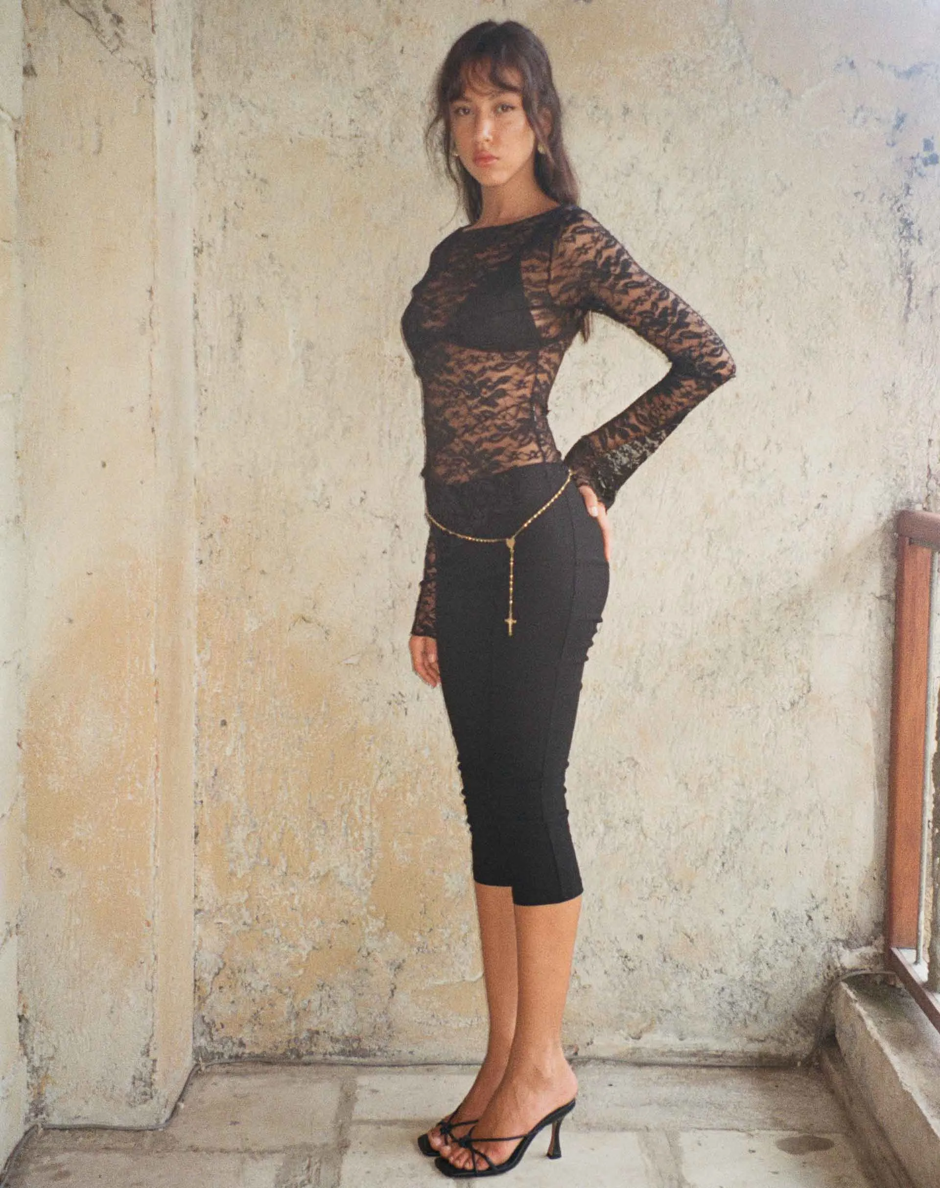 Lubica Long Sleeve Top in Lace Black