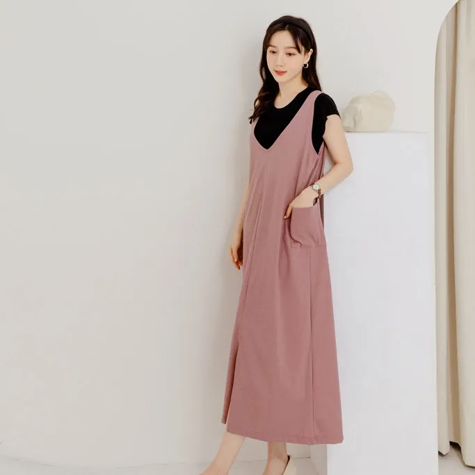 Maternity Cotton Long Maxi Sleeveless Tank Dress