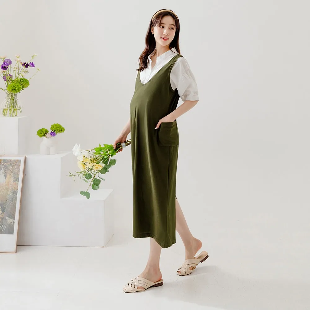 Maternity Cotton Long Maxi Sleeveless Tank Dress