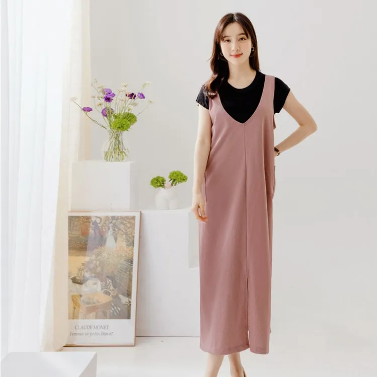 Maternity Cotton Long Maxi Sleeveless Tank Dress