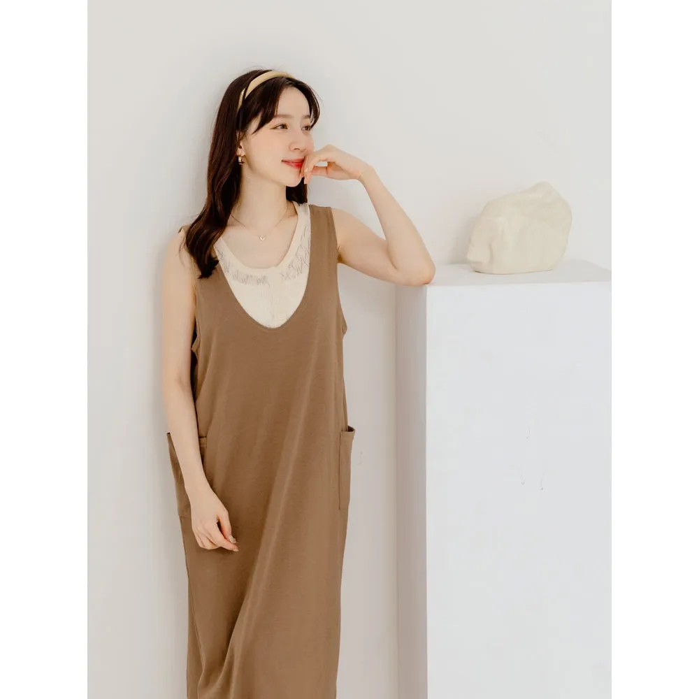 Maternity Cotton Long Maxi Sleeveless Tank Dress