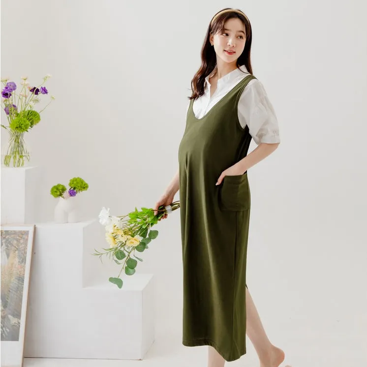 Maternity Cotton Long Maxi Sleeveless Tank Dress