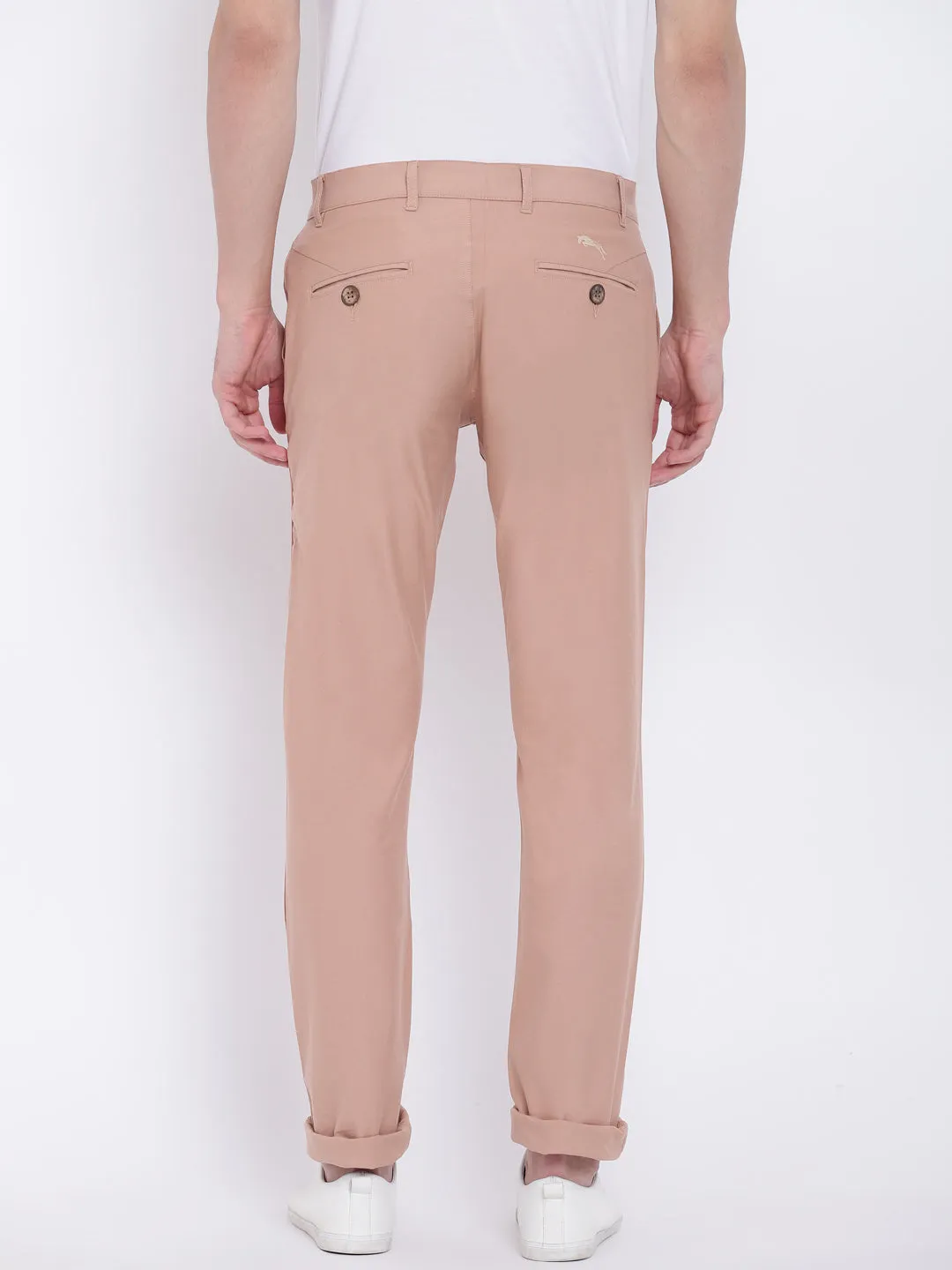 Men Casual Solid Beige Chinos