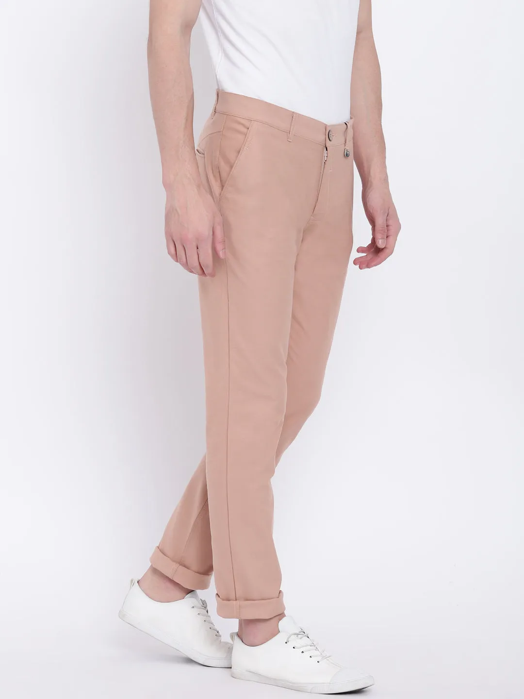 Men Casual Solid Beige Chinos