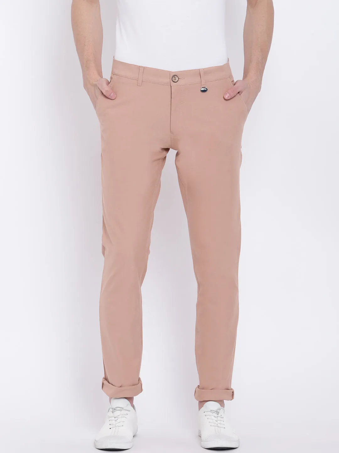 Men Casual Solid Beige Chinos