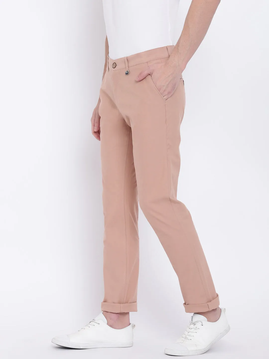 Men Casual Solid Beige Chinos