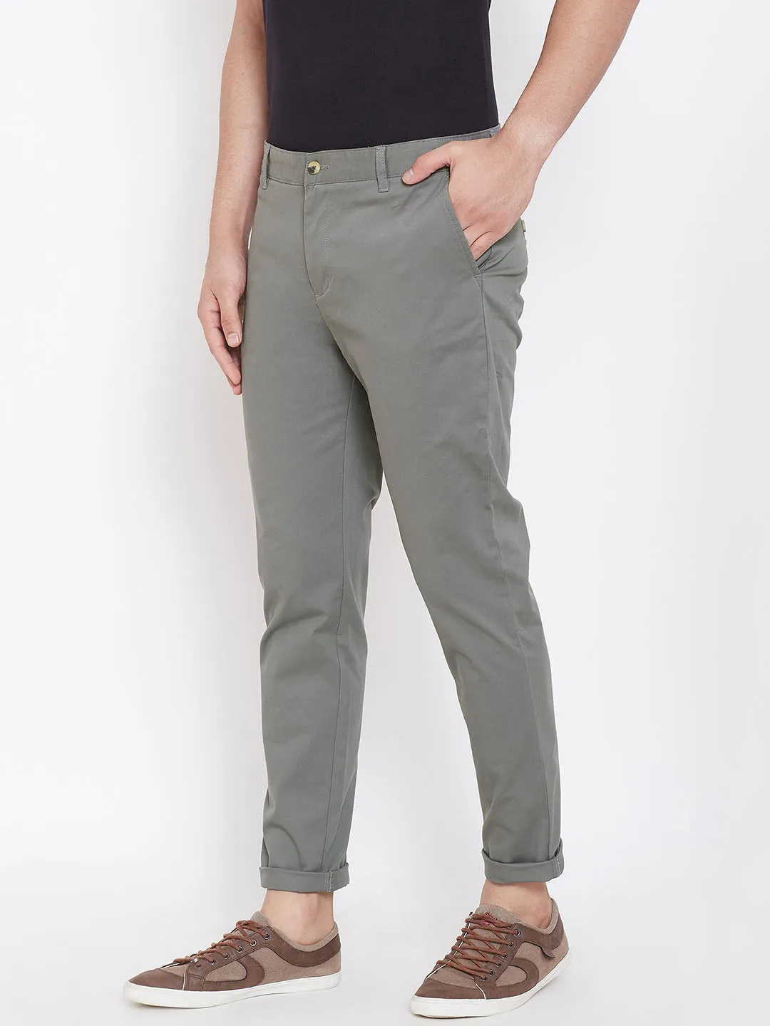 Men's Charcoal Stretch Washed Casual Tailored Fit Chinos