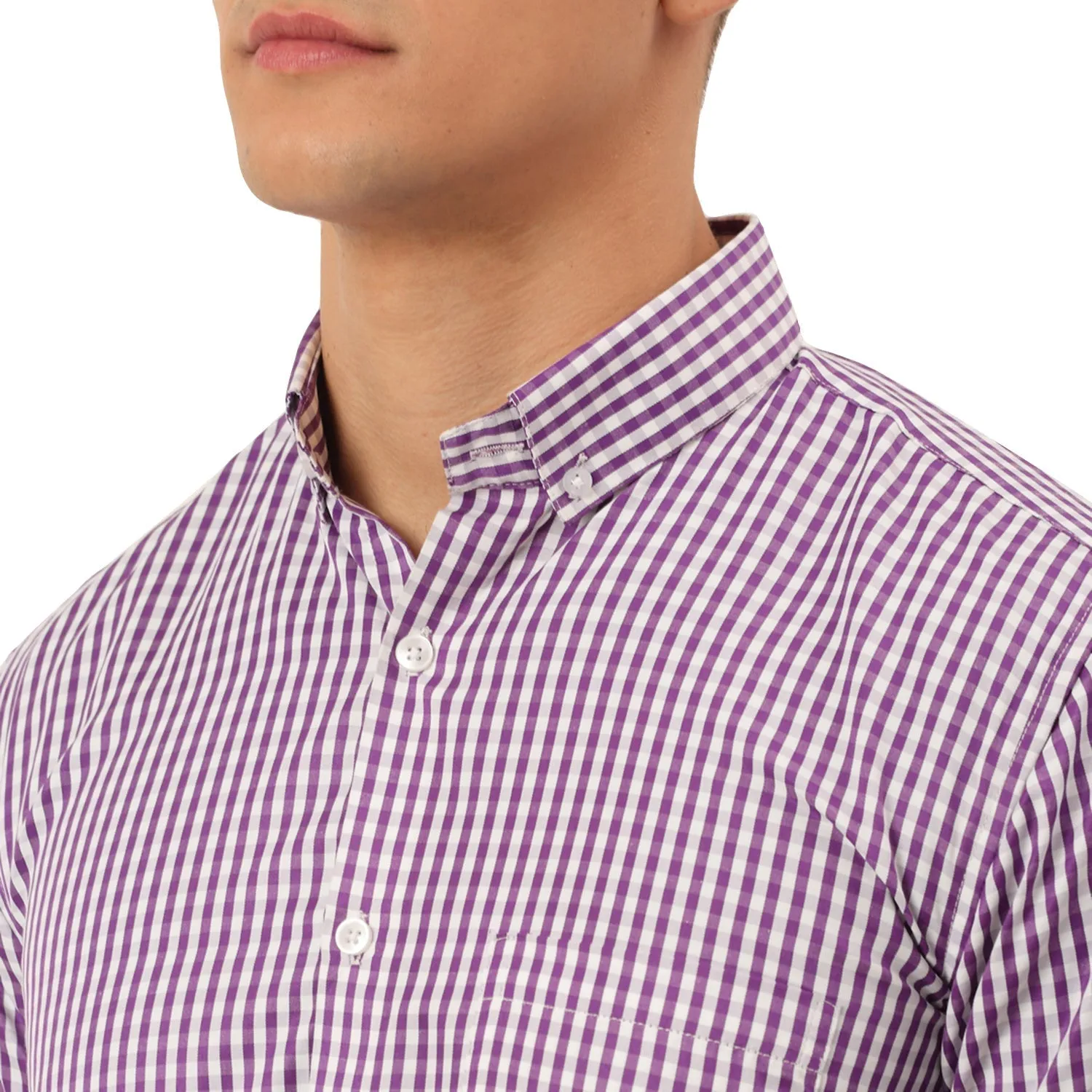 Men's Cotton Checked Button Down Collar Formal Shirts ( SF 810Purple ) - Jainish