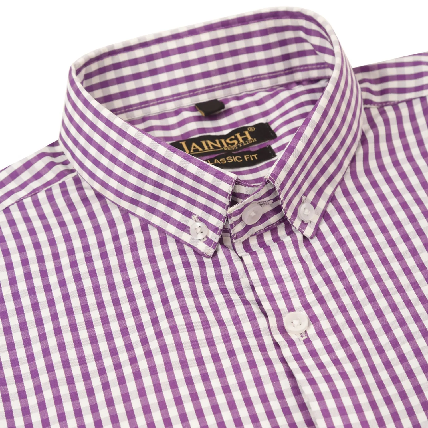 Men's Cotton Checked Button Down Collar Formal Shirts ( SF 810Purple ) - Jainish