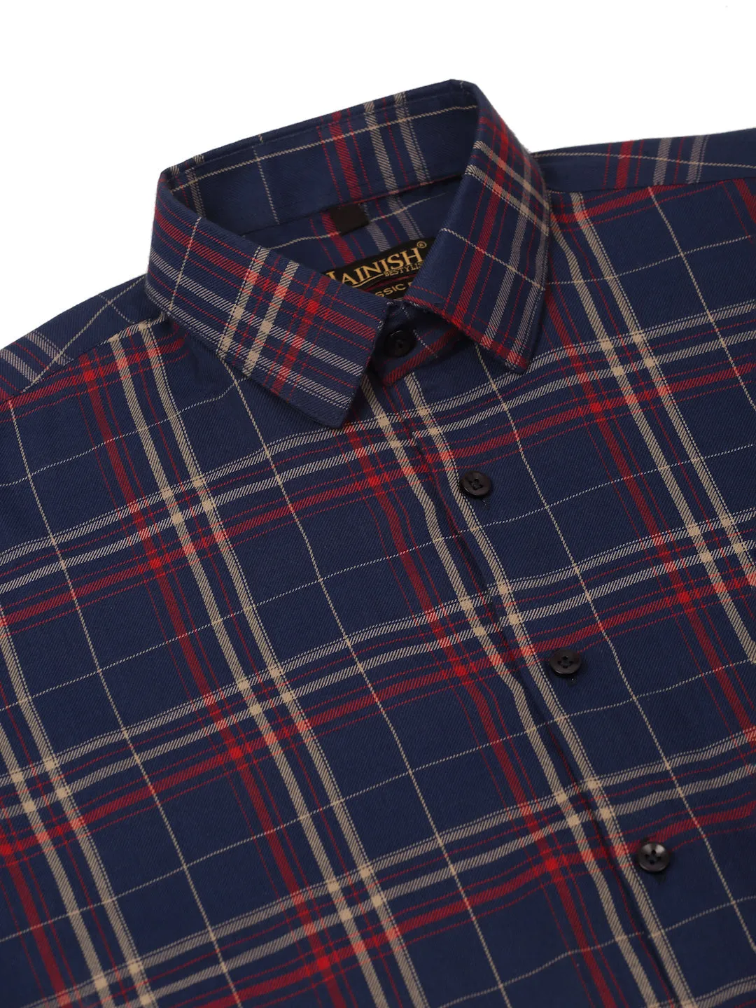 Men's Cotton Checked Formal Shirts ( SF 819Navy ) - Jainish