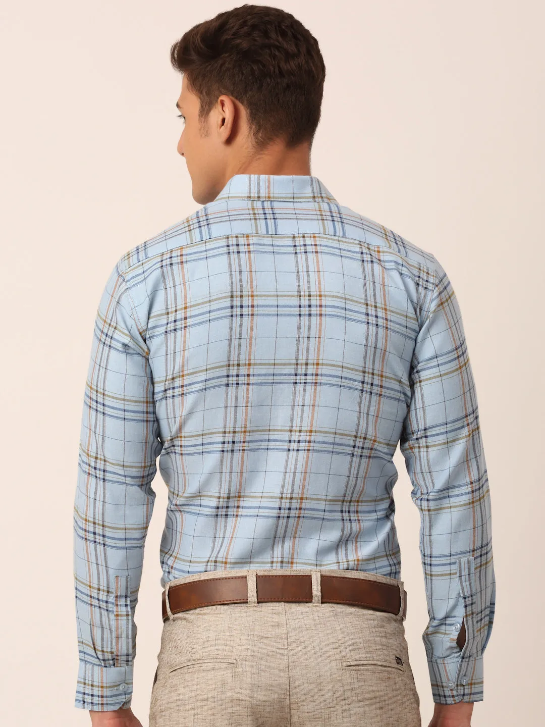 Men's Cotton Checked Formal Shirts ( SF 819Sky ) - Jainish