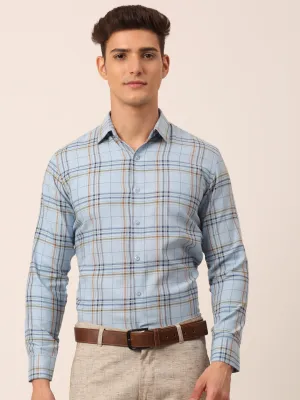 Men's Cotton Checked Formal Shirts ( SF 819Sky ) - Jainish