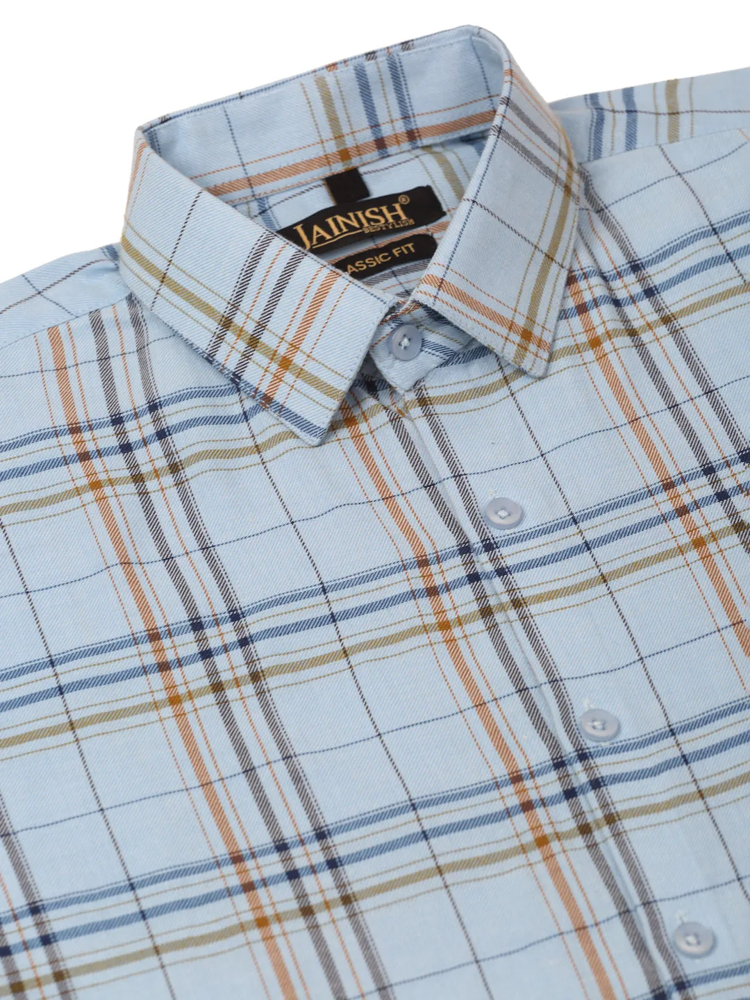 Men's Cotton Checked Formal Shirts ( SF 819Sky ) - Jainish