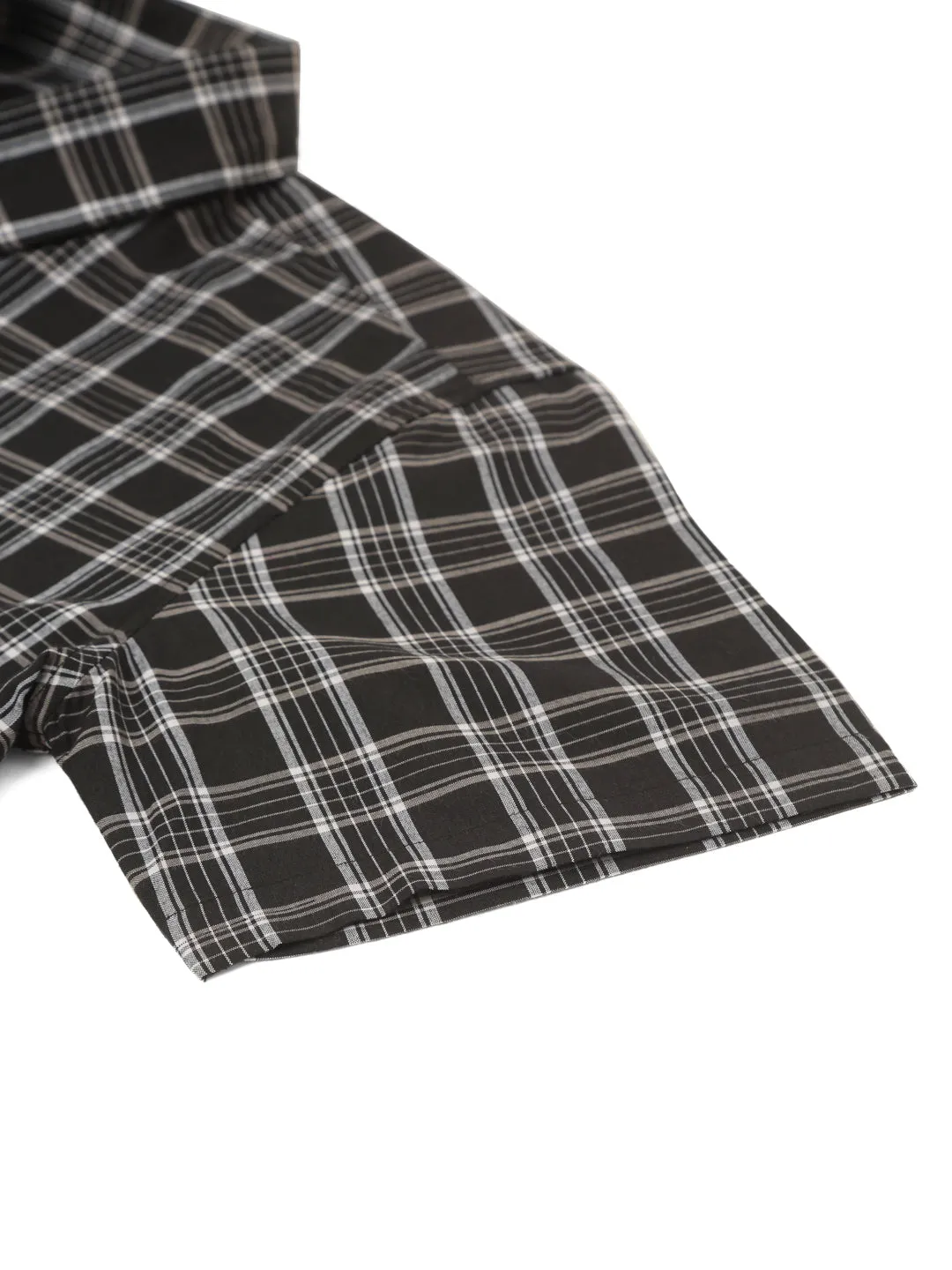 Men's Cotton Checked Half Sleeve Formal Shirts ( SF 808Black ) - Jainish