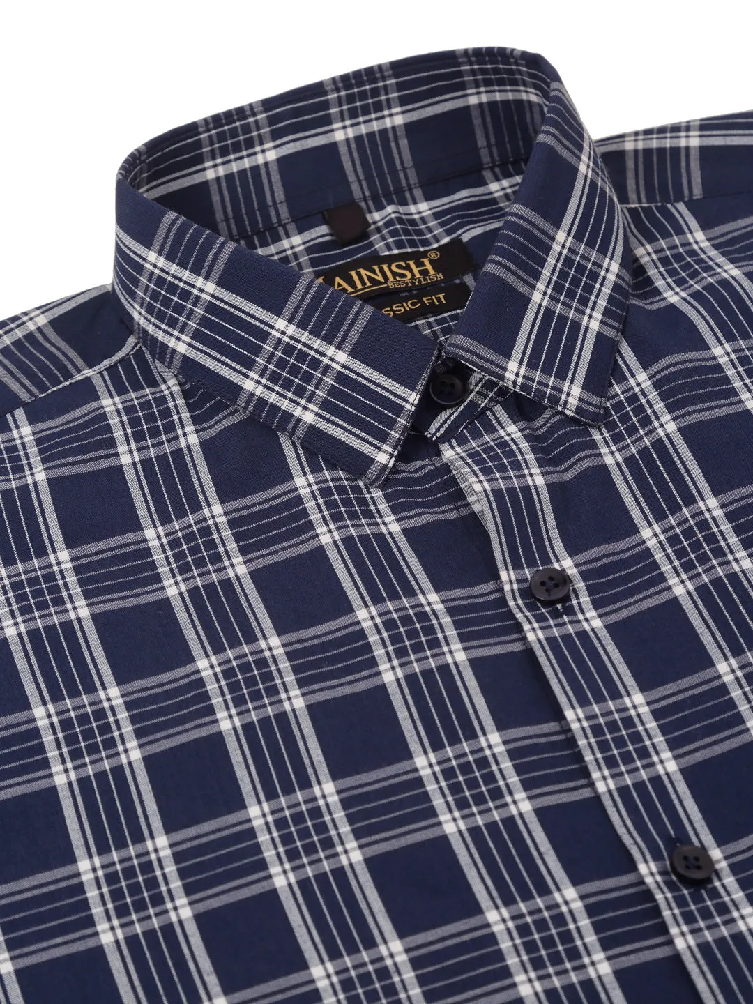 Men's Cotton Checked Half Sleeve Formal Shirts ( SF 808Blue ) - Jainish