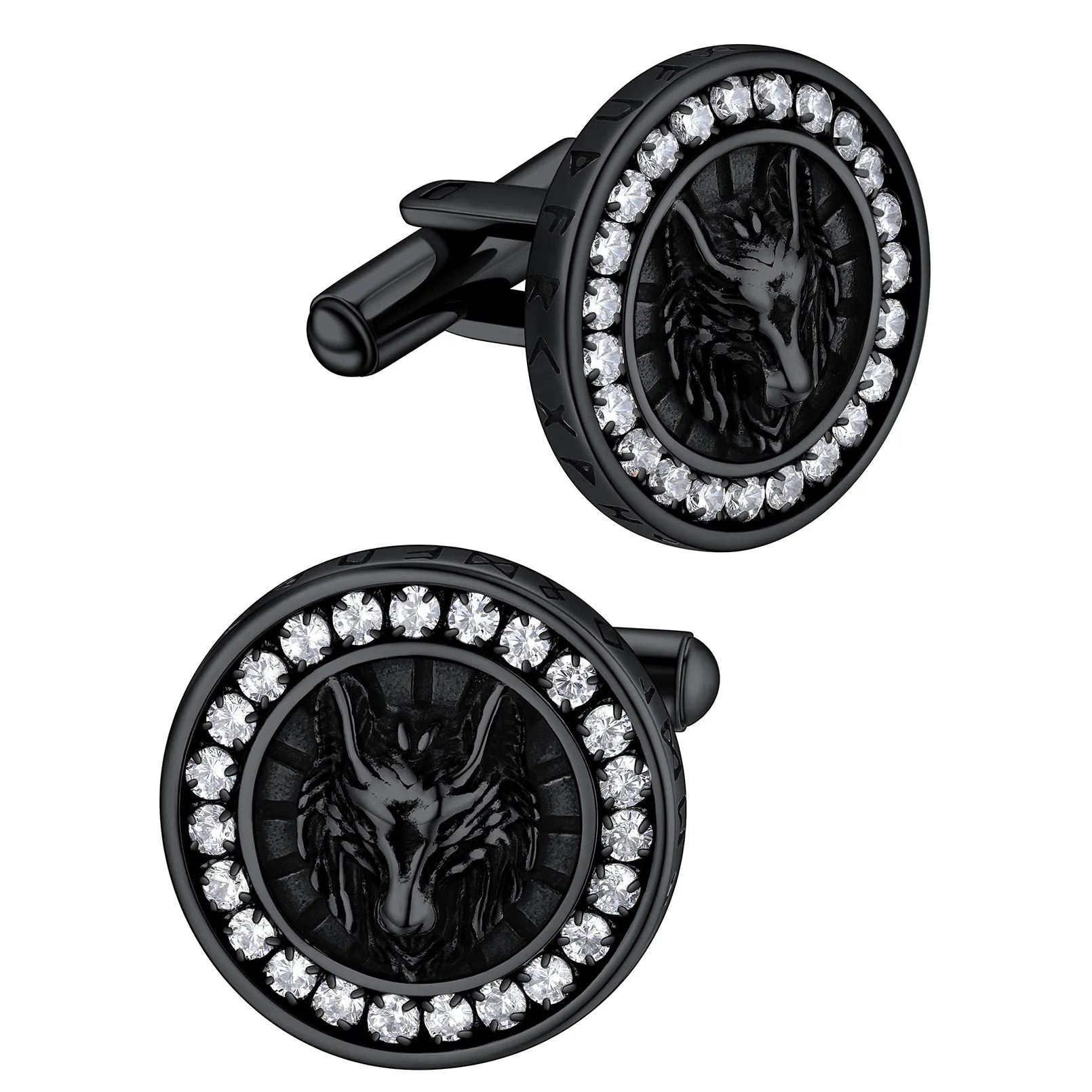 Men's CZ Norse Viking Wolf Cufflinks in Stainless Steel