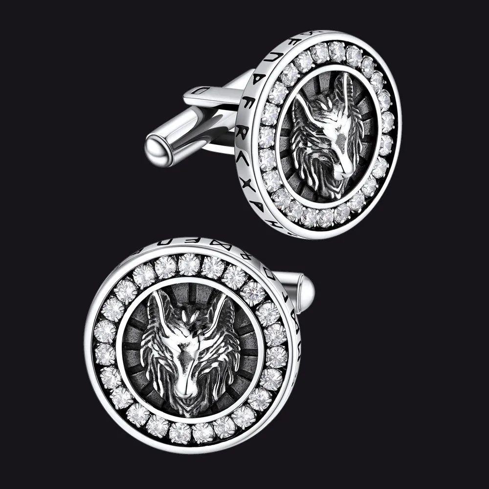 Men's CZ Norse Viking Wolf Cufflinks in Stainless Steel