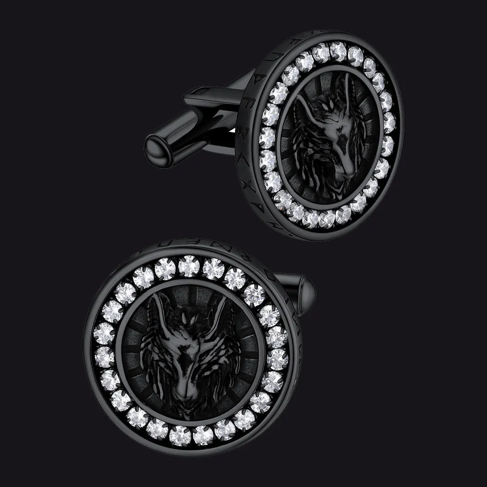 Men's CZ Norse Viking Wolf Cufflinks in Stainless Steel