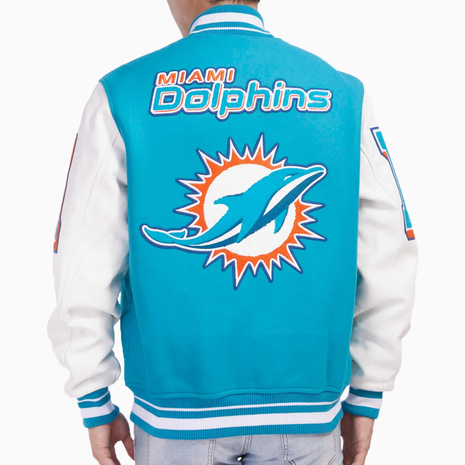 Men's Miami Dolphins NFL Mash Up Rib Wool Varsity Jacket