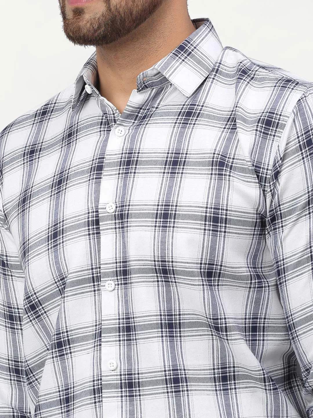 Men's White Checked Formal Shirts - Taantav