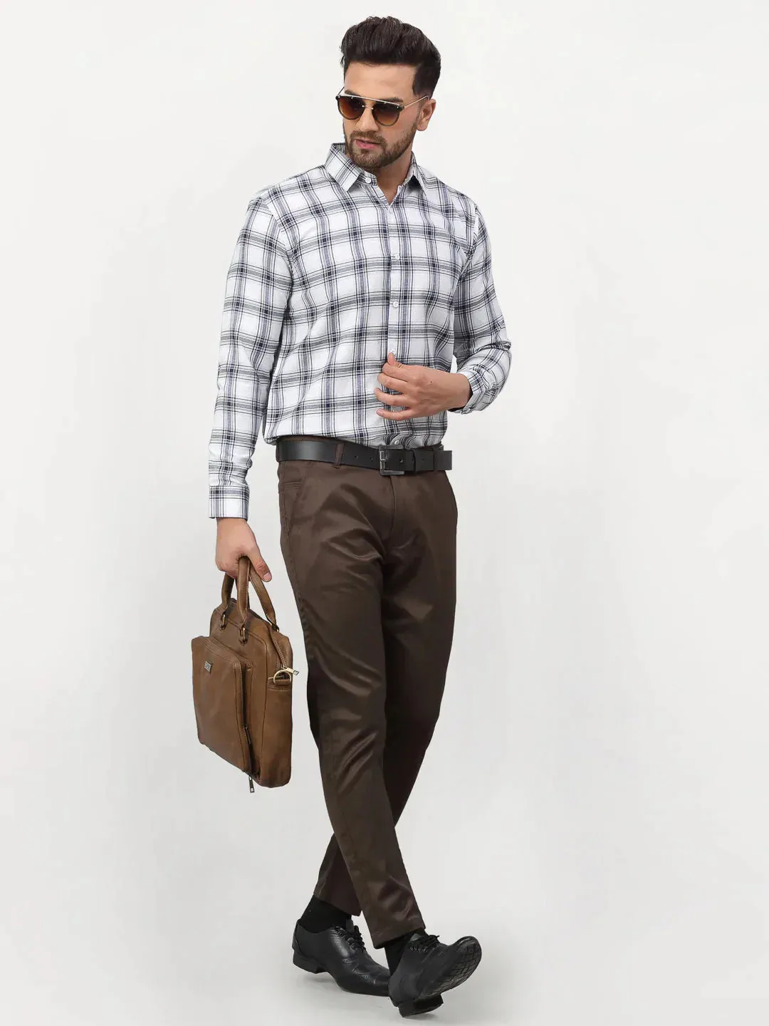 Men's White Checked Formal Shirts - Taantav