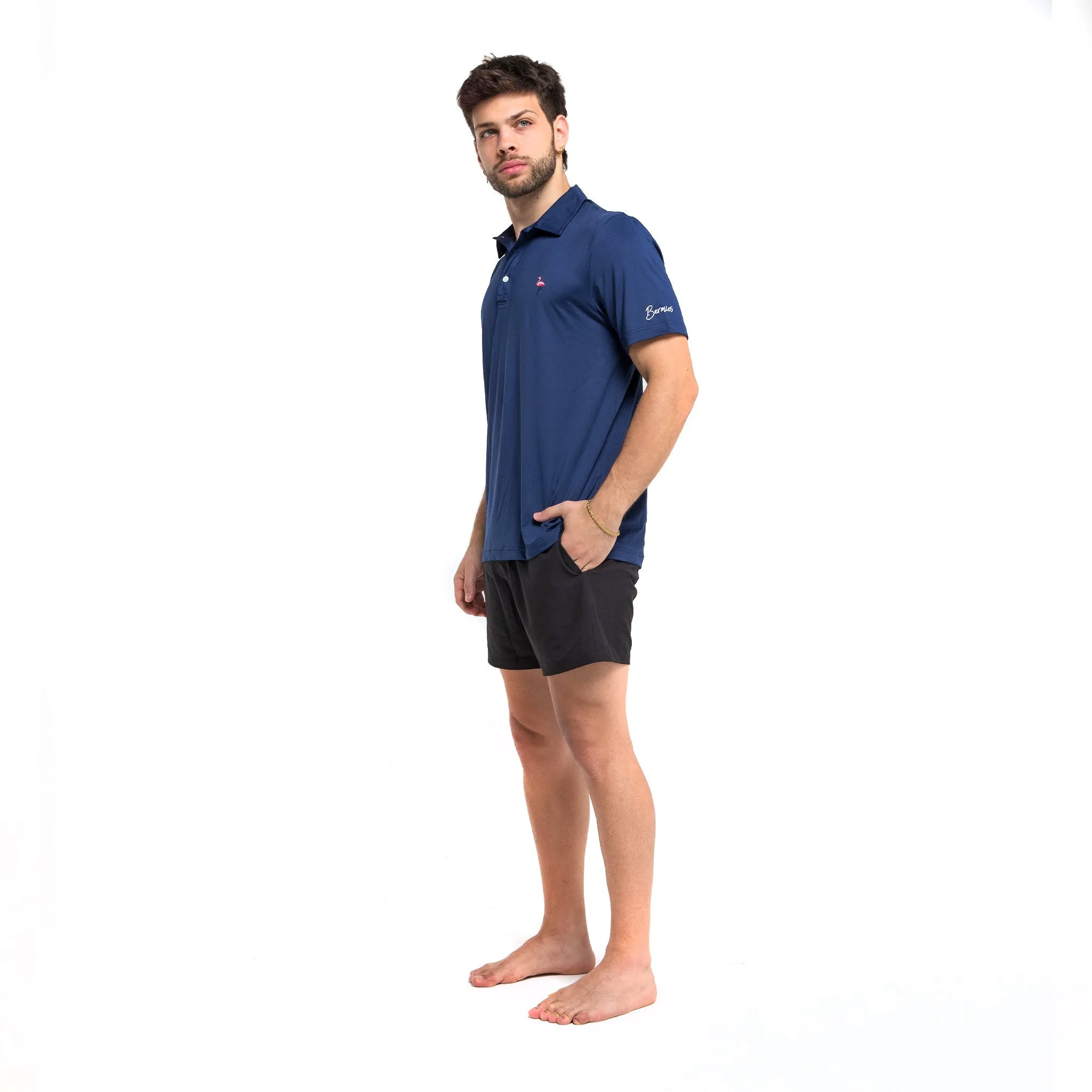 Navy & Flamingo - Golf Polo