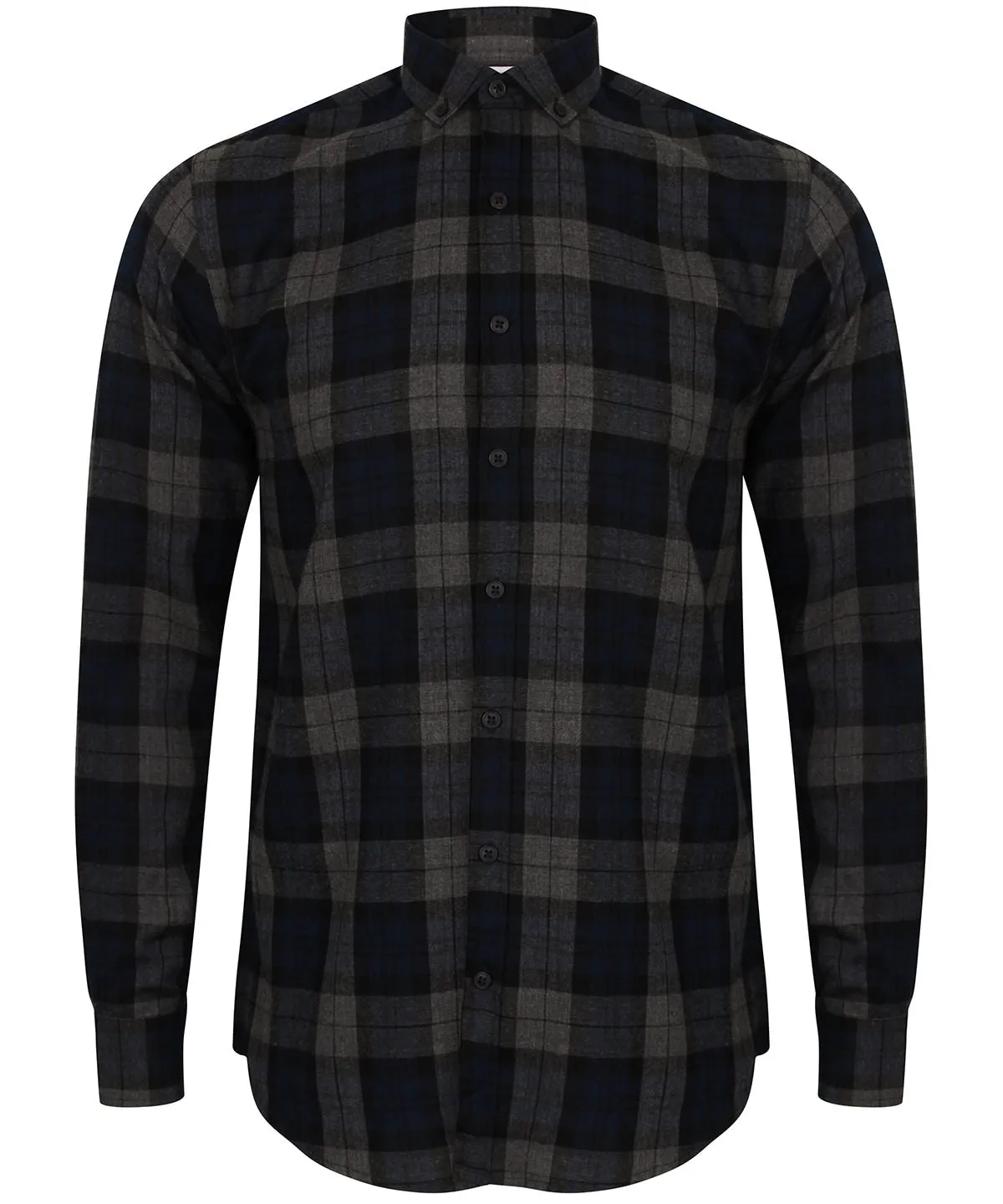 Navy Check - Brushed check casual shirt with button-down collar