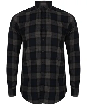 Navy Check - Brushed check casual shirt with button-down collar