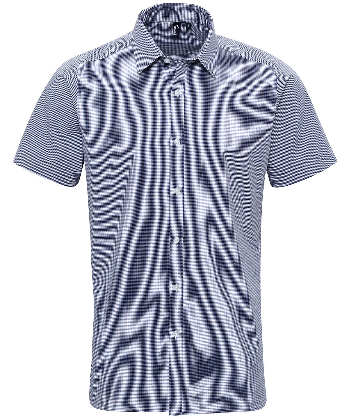 Navy/White - Microcheck (Gingham) short sleeve cotton shirt